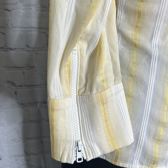 ✨Vintage 1990's Cache Striped White Yelllow/Gold Zipper Long Sleeve Blouse ✨ M - Picture 5 of 9